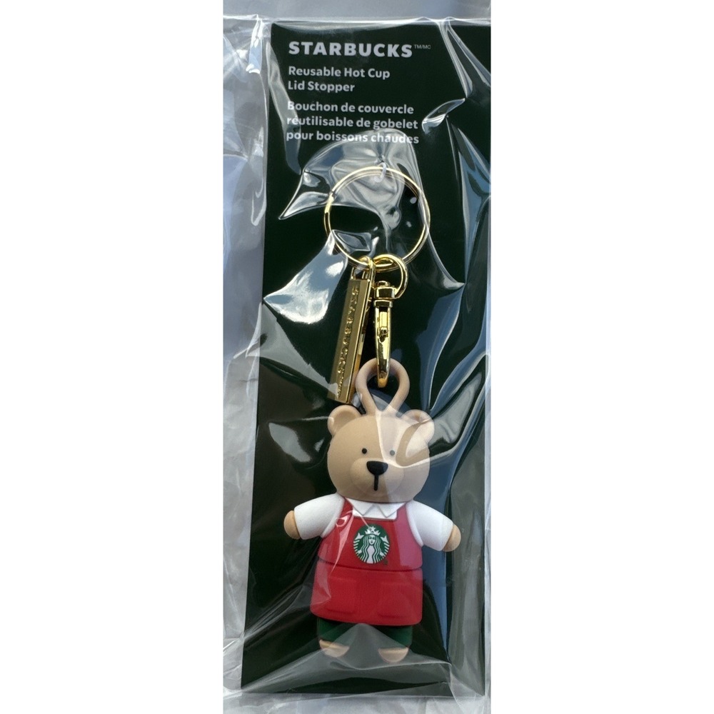 Starbucks Christmas Holiday 2025 Red Bearista Reusable Lid Stopper Keychain